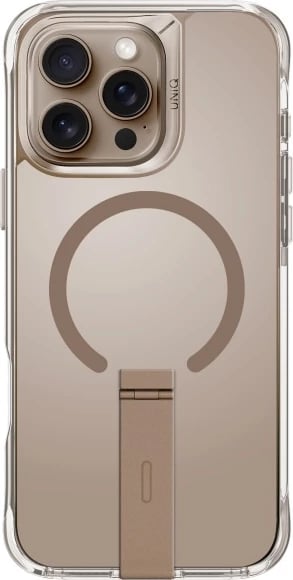 Mbështjellës UNIQ Eleva me stand Vertica për iPhone 16 Pro 6.3", gold/taupe gold