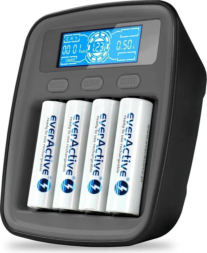 Karikues baterish everActive NC1000MV2, USB-C, për AA/AAA, i zi
