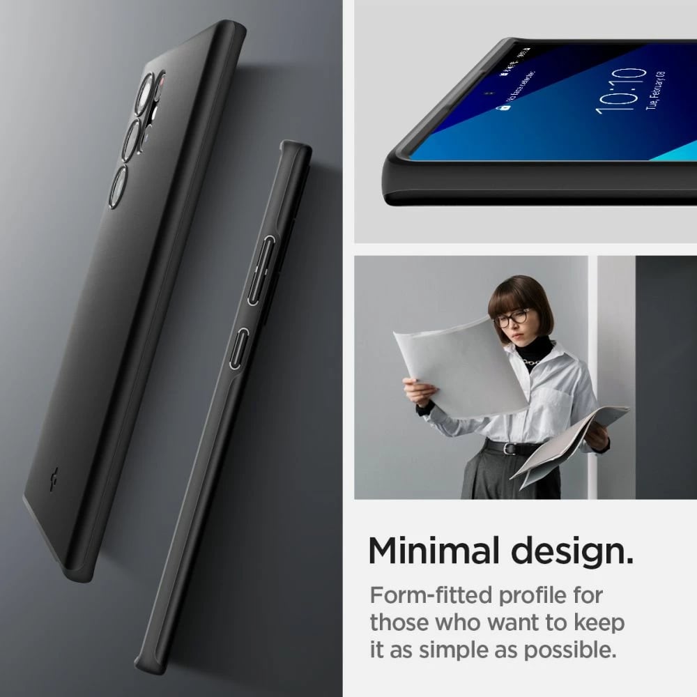 Mbështjellës Spigen Thin Fit për Samsung Galaxy S22 Ultra, i zi