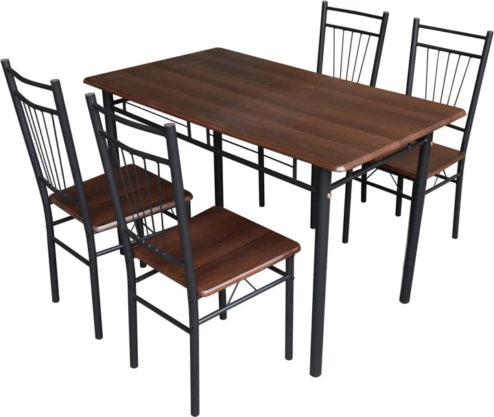 Set tavoline me karrige Roza I 5 copë, ngjyrë kafe, këmbë metali të zeza, 110x68x75cm