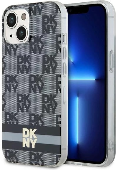Mbështjellës DKNY IML Checkered Mono Pattern & Printed Stripes MagSafe për iPhone 15/14/13, i zi