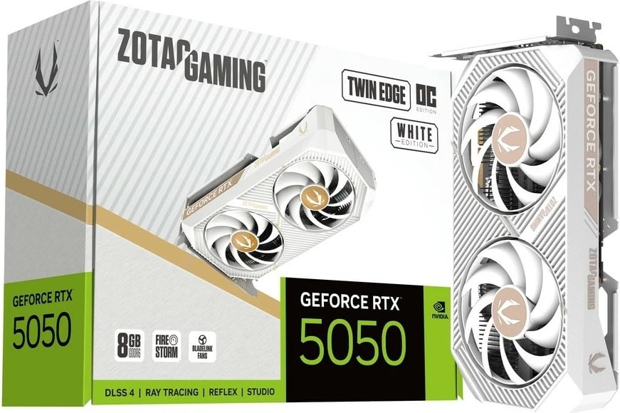 Kartelë grafike, ZOTAC, GeForce RTX 5050 Twin Edge OC (ZT-B50500Q-10M), 8GB GDDR6 128-bit PCIe 5.0 x8 3xDP/HDMI, e bardhë