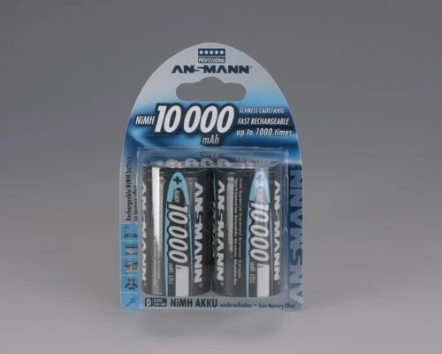 Bateri rikarikueshme ANSMANN 2x D, 10000 mAh, NiMH, E zezë/E bardhë