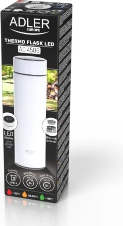 Termus, Adler, AD 4506, 473ml, ekran LED me prekje, izolim vakum, çelik inox SS304, e bardhë
