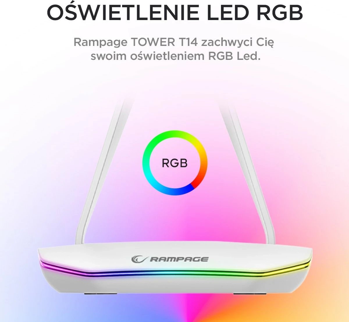 Stojak kufje Rampage T14, RGB, 2x USB, bardhë