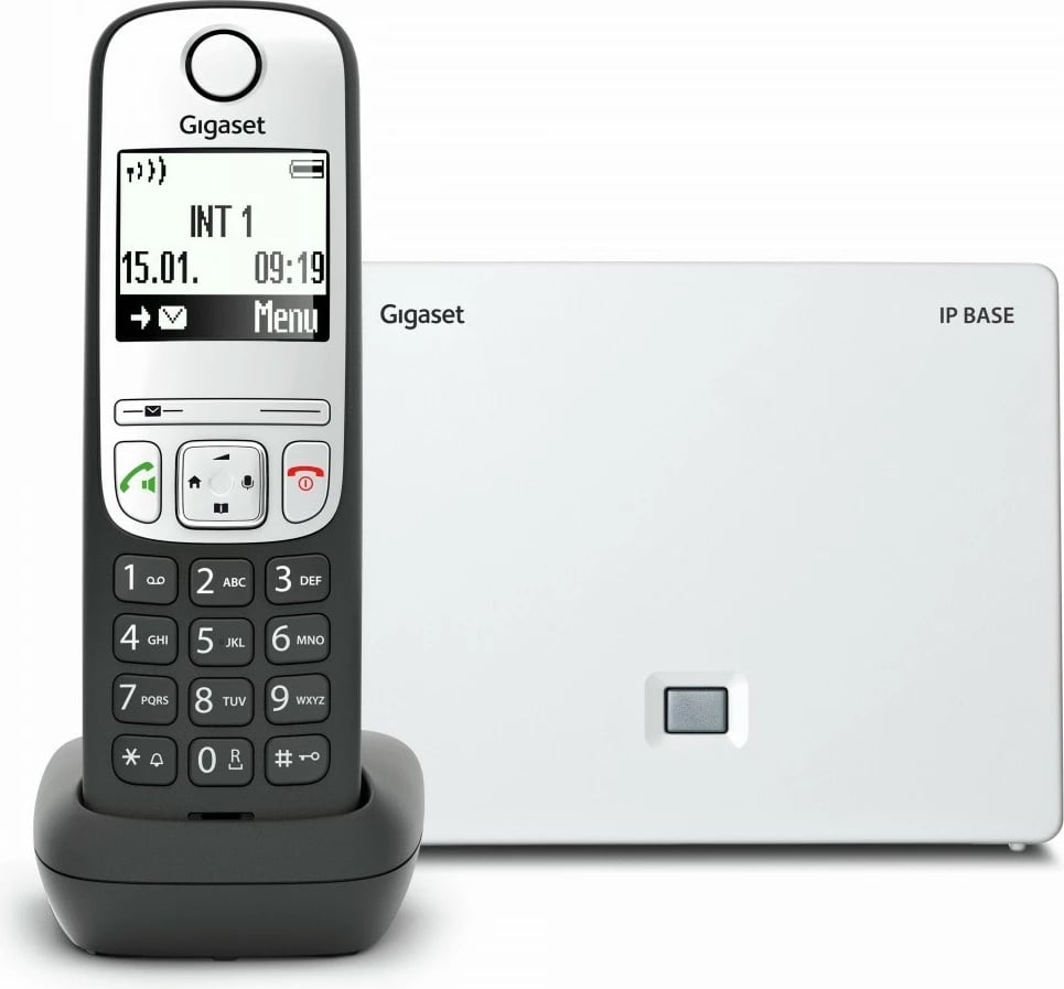 Telefon pa tela VoIP Gigaset A690A IP Base, i zi/bardhë, me stacion bazë