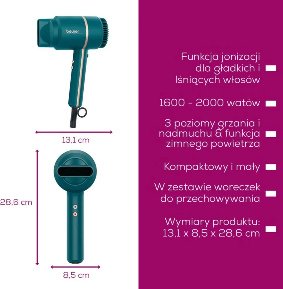 Tharëse flokësh Beurer HC35 Ocean, 2000 W, 3 nivele, jonizim, Kaltër-turkeze Tharëse flokësh Beurer HC35 Ocean, 2000 W, 3 nivele, jonizim, Kaltër-turkeze