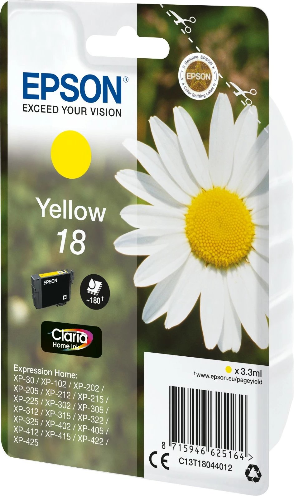 Toner Epson Daisy Singlepack Yellow 18 Claria Home Ink, 3.3 ml, Pigment-based
