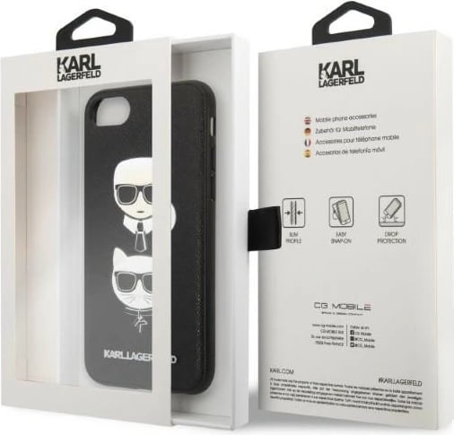 Mbështjellës Karl Lagerfeld Saffiano Karl&Choupette Head për iPhone 7/8/SE 2020/SE 2022, i zi