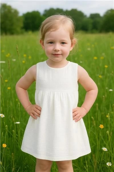 fustan muslin, New Baby, Elizabeth, pambuk 100%, pa mëngë, për vajza, madhësi 80 (9-12m), e bardhë