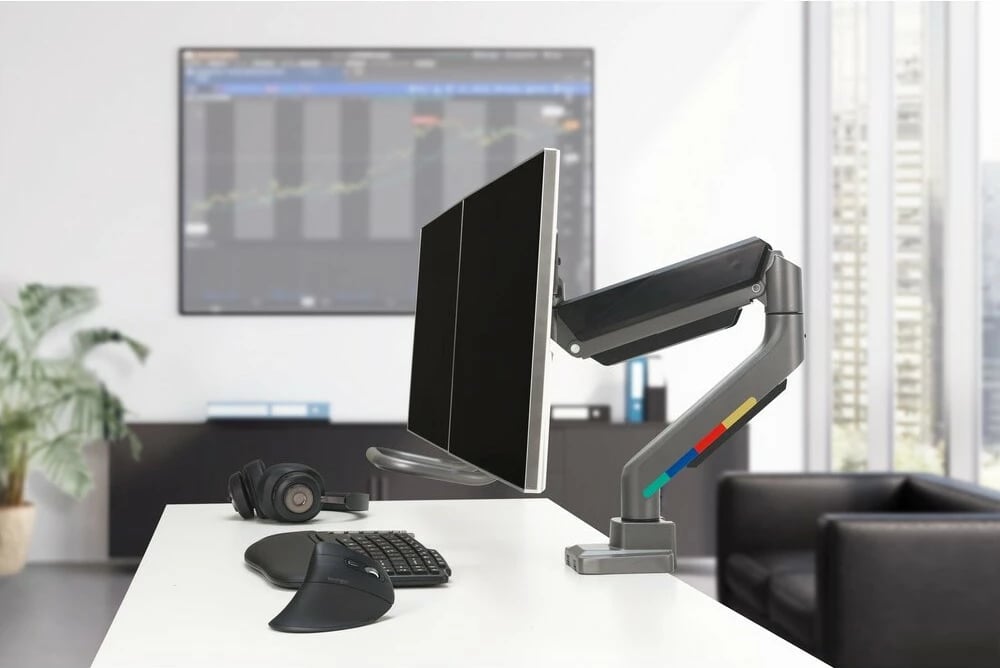 Krah monitori Kensington SmartFit për 2 monitorë deri 32", rregullim me gaz, gri