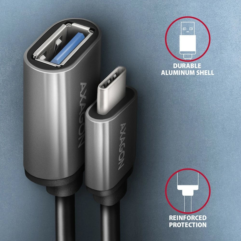 Adapter kabllo AXAGON RUCM-AFAC USB-C në USB-A, 0.2m, 3A, Gri