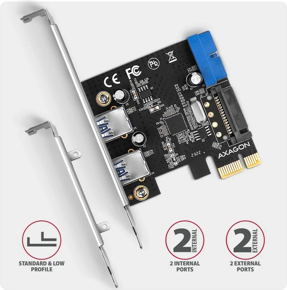 Kontroller PCIe Axagon PCEU-232RS, 2x USB ekst. + 2x USB int., 5Gbps