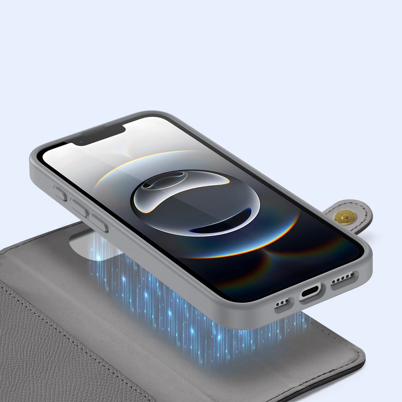 Mbështjellës Dux Ducis Lawa për iPhone 16e, lëkurë, me portofol magnetik, Gri