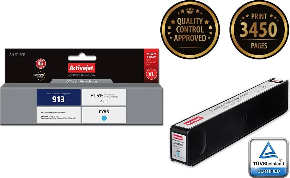 Ngjyrë zëvendësuese Activejet AH-913CR për printer HP 913 F6T77AE, 45ml, e kaltër