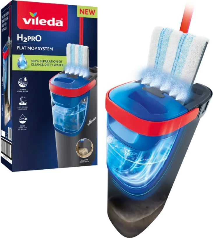 Mop i sheshtë Vileda H2prO, mikrofibër, i zi