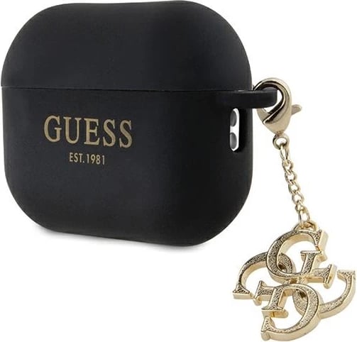 Mbështjellës Guess GUAP2LECG4K për AirPods Pro 2, silikon, i zi, me varëse dekorative