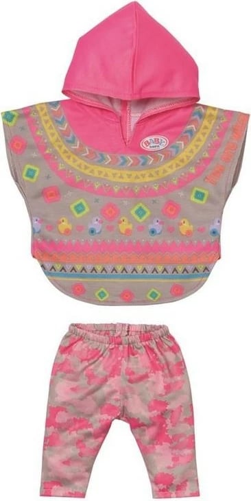 Set rrobash për kukulla BABY born Deluxe Trendy Poncho, Zapf, 43cm, rozë/gri/verdhe/blu, me çizme