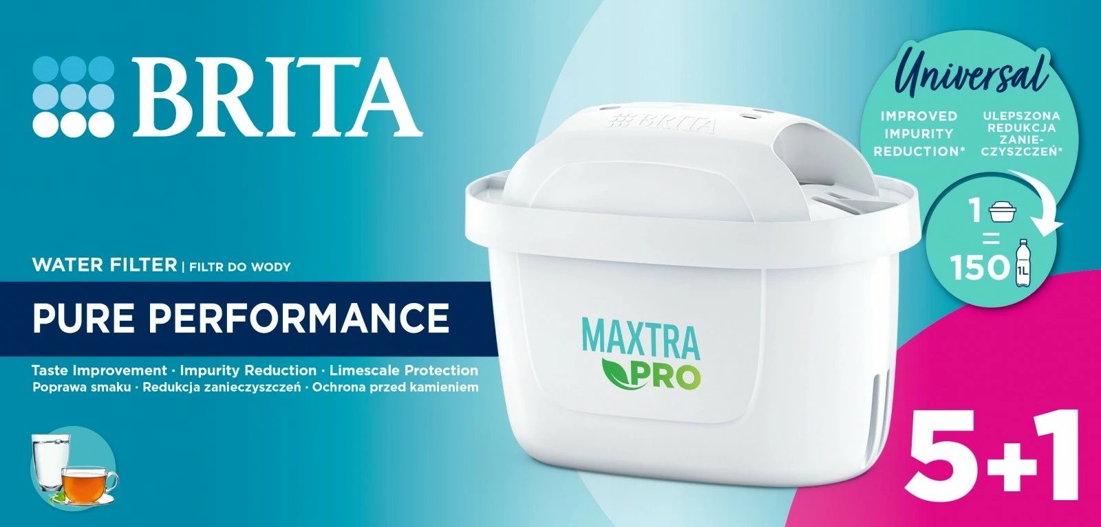 Filtra uji Brita Maxtra PRO Pure Performance 5+1, për ibrikë, 150L Filtra uji Brita Maxtra PRO Pure Performance 5+1, për ibrikë, 150L