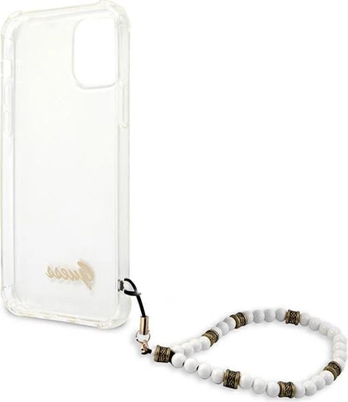 Mbështjellës Guess GUHCP12MKPSWH për iPhone 12/12 Pro 6.1", transparent me varëse perlë