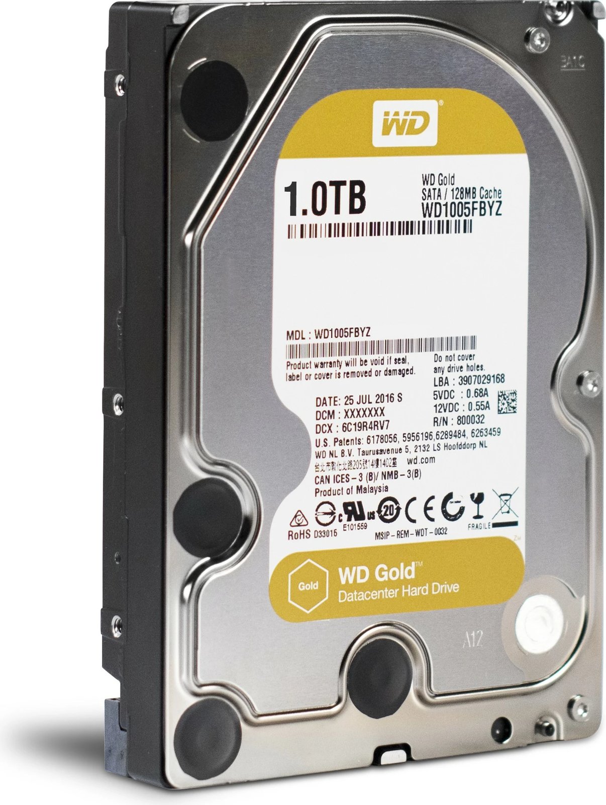 HDD Western Digital Gold, 1 TB, 7200 RPM, 128 MB, 3.5", Serial ATA III