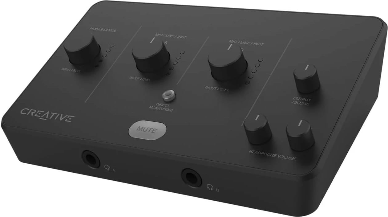 Interfejs audio, Creative Live! Audio A3 (70SB189000000), 24-bit/96 kHz, USB-C, 2x XLR/1/4" combo, 2x 6.3 mm kufje, e zezë