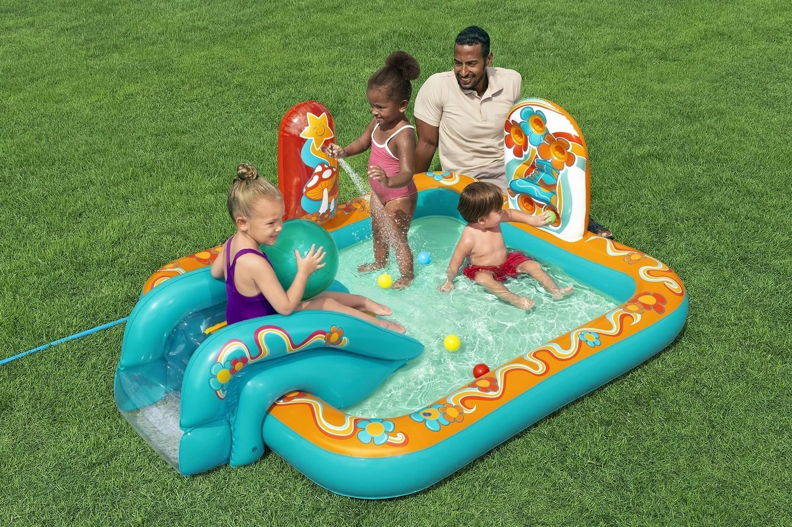 Qendër loje dhe pishinë fryrëse Bestway Retro Groove për fëmijë, 1.93 m x 1.52 m x 74 cm, shumëngjyrëshe Qendër loje dhe pishinë fryrëse Bestway Retro Groove për fëmijë, 1.93 m x 1.52 m x 74 cm, shumëngjyrëshe
