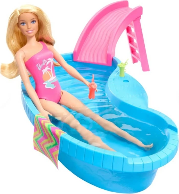 Set lodrash Barbie Mattel HRJ74 me pishinë dhe aksesorë, rozë