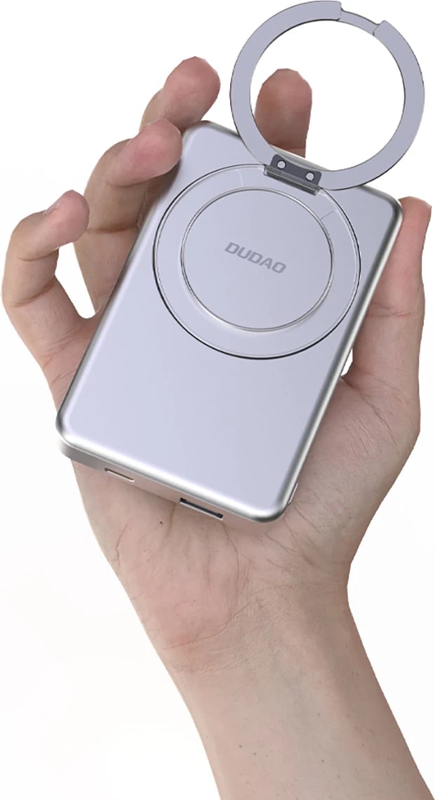 Powerbank Dudao K28, 10000mAh, MagSafe, kasë metalike, Ring Stand, Argjendtë