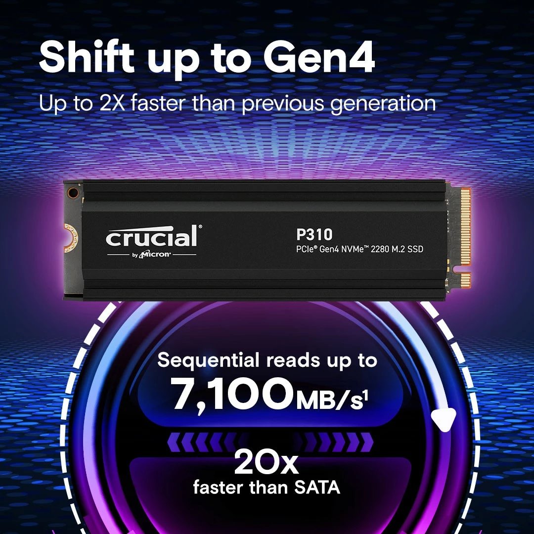 SSD Crucial P310, 1TB, M.2 NVMe PCIe 4.0 2280 me radiator