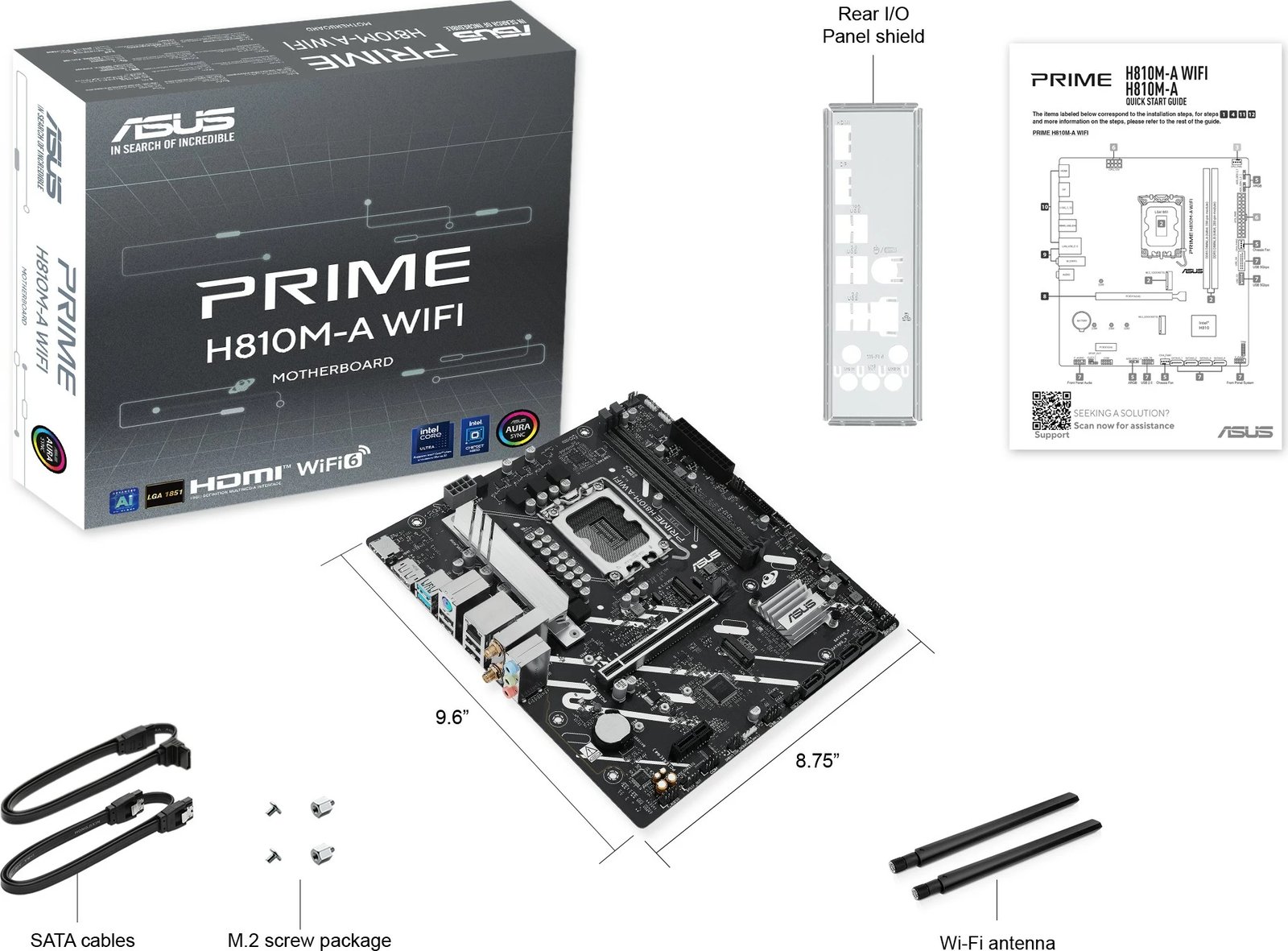 Pllakë amë ASUS PRIME H810M-A WIFI, Intel, LGA 1851, DDR5, 128 GB