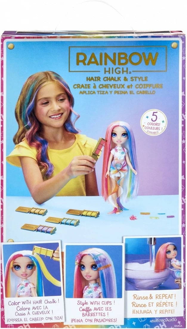 Kukull Rainbow High Amaya me set për stilim flokësh, 11 inch, me ngjyra të ndryshme
