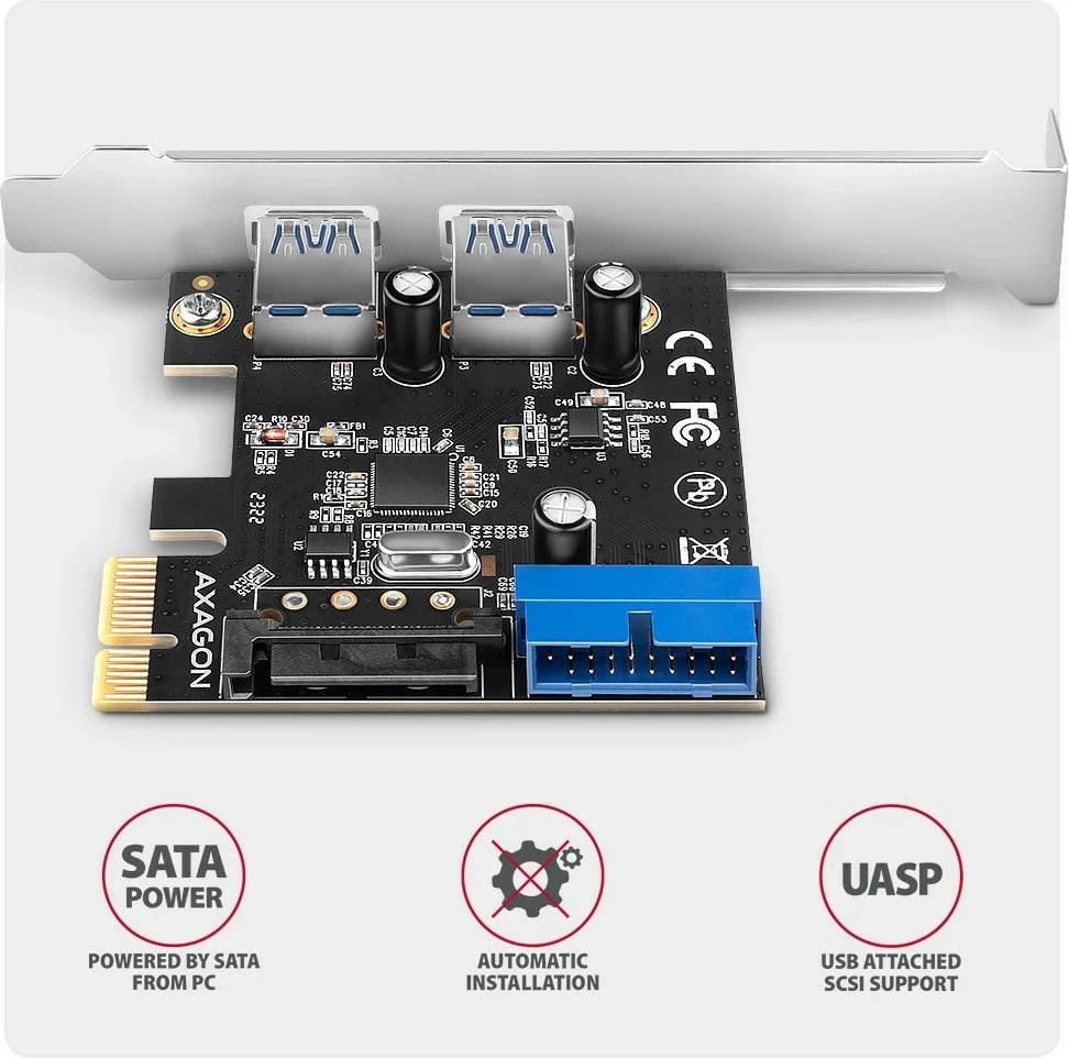 Kontroller PCIe Axagon PCEU-232RS, 2x USB ekst. + 2x USB int., 5Gbps