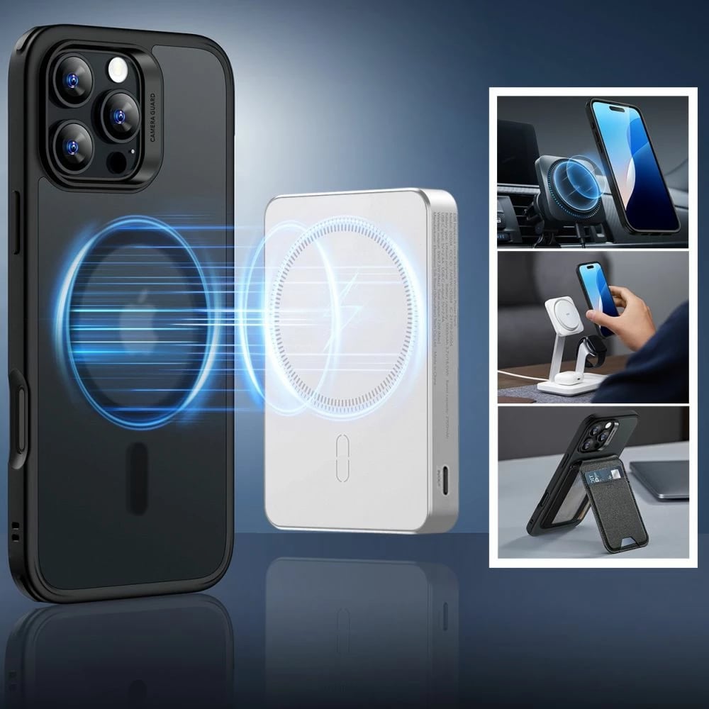 Mbështjellës ESR Classic Hybrid HaloLock MagSafe me xham të temperuar për iPhone 16 Pro Max, gjysmë-transparent me kornizë të zezë, set
