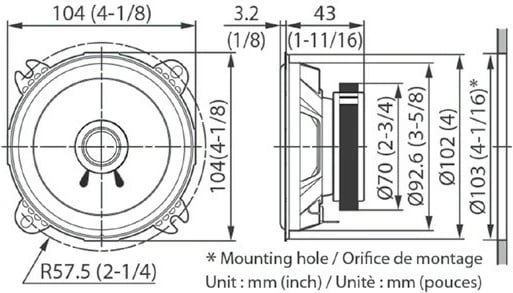 Altoparlantë për veturë Kenwood KFC-S1056, 2-rugësh, 104 mm, 220 W, Zi/Argjendtë, Set prej 2 copë
