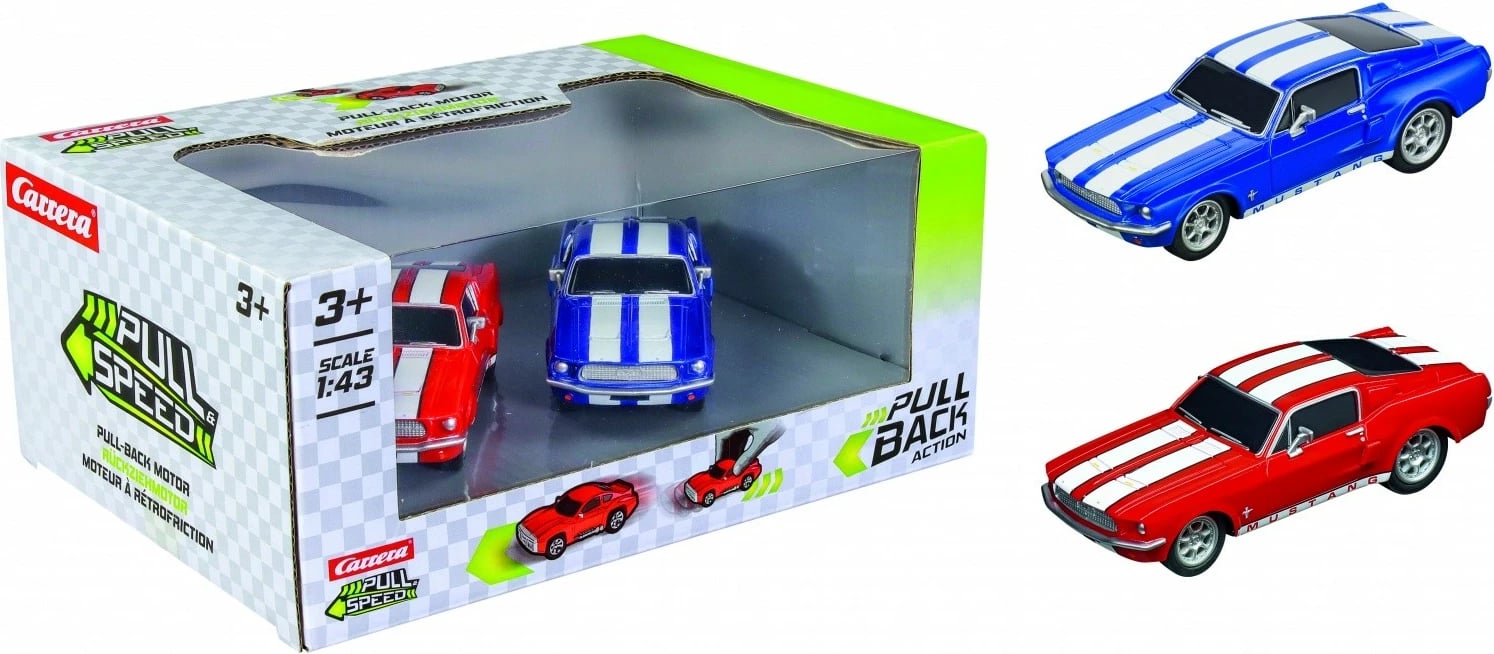 Set vetura lodër Carrera Pull & Speed Ford Mustang '67, 1:43, dy copë, shumëngjyrëshe