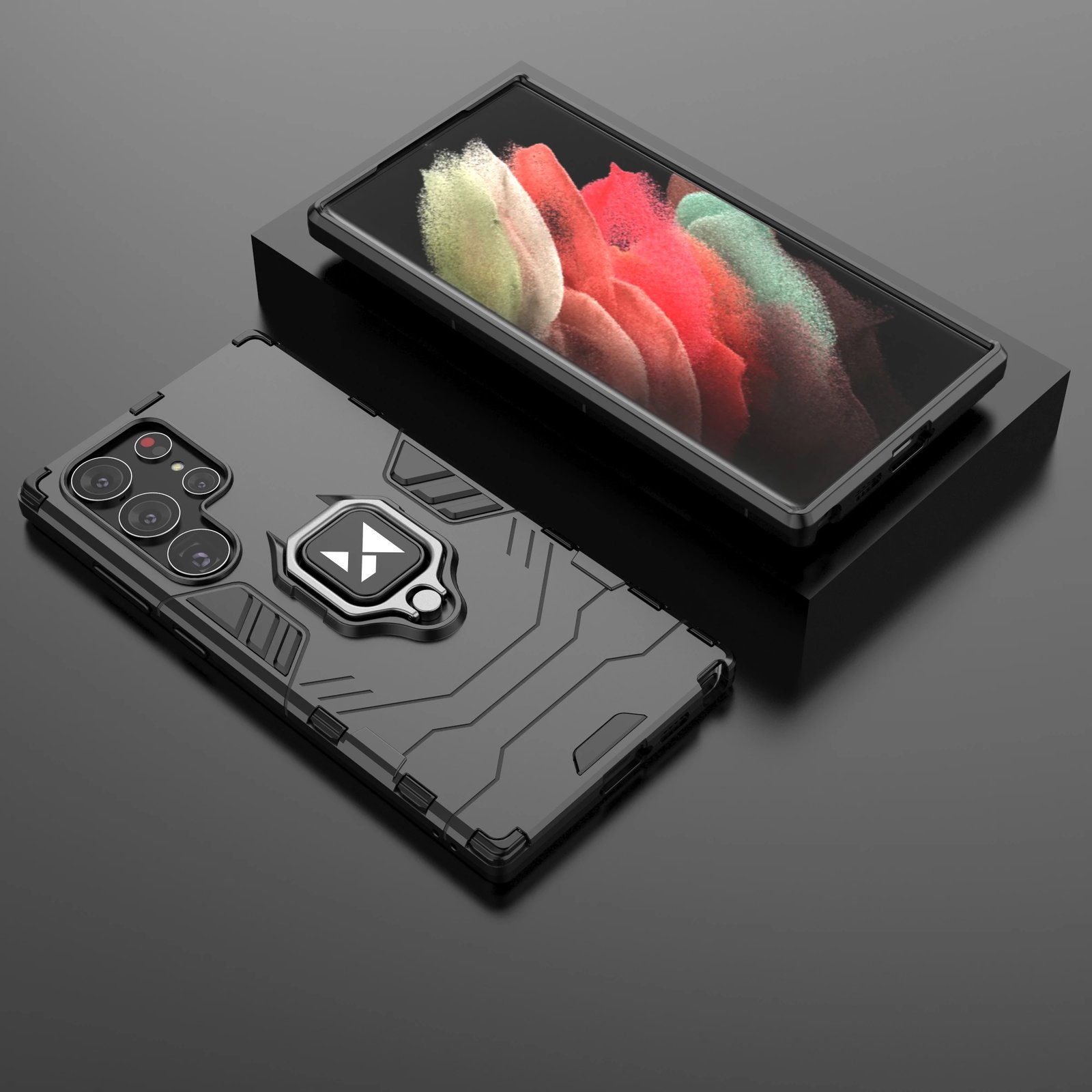 Mbështjellës Wozinsky Ring Armor për Samsung Galaxy S23 Ultra, me unazë dhe këmbalec, e zezë