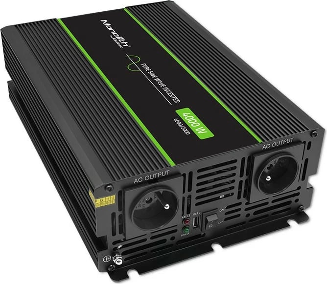 Konvertues voltazhi Qoltec Monolith 51935, 2000W/4000W, 12V në 230V, Pure Sine Wave, Grafit