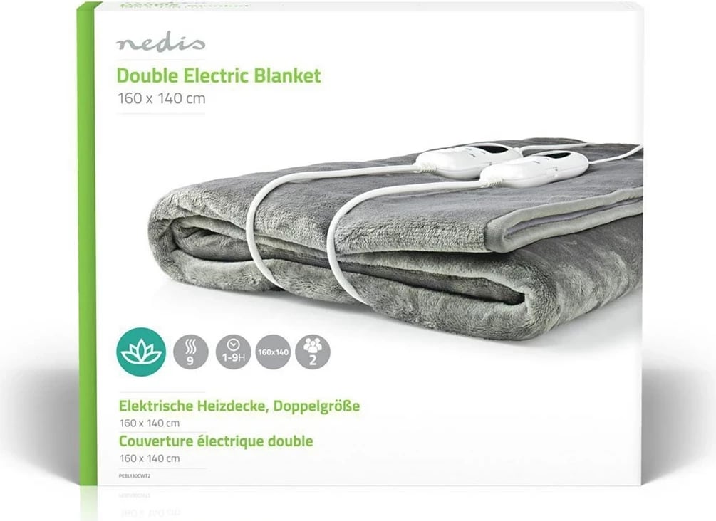 Batanije elektrike Nedis PEBL130CWT2, për 2 persona, 120 W, Fleece/Poliester, Gri
