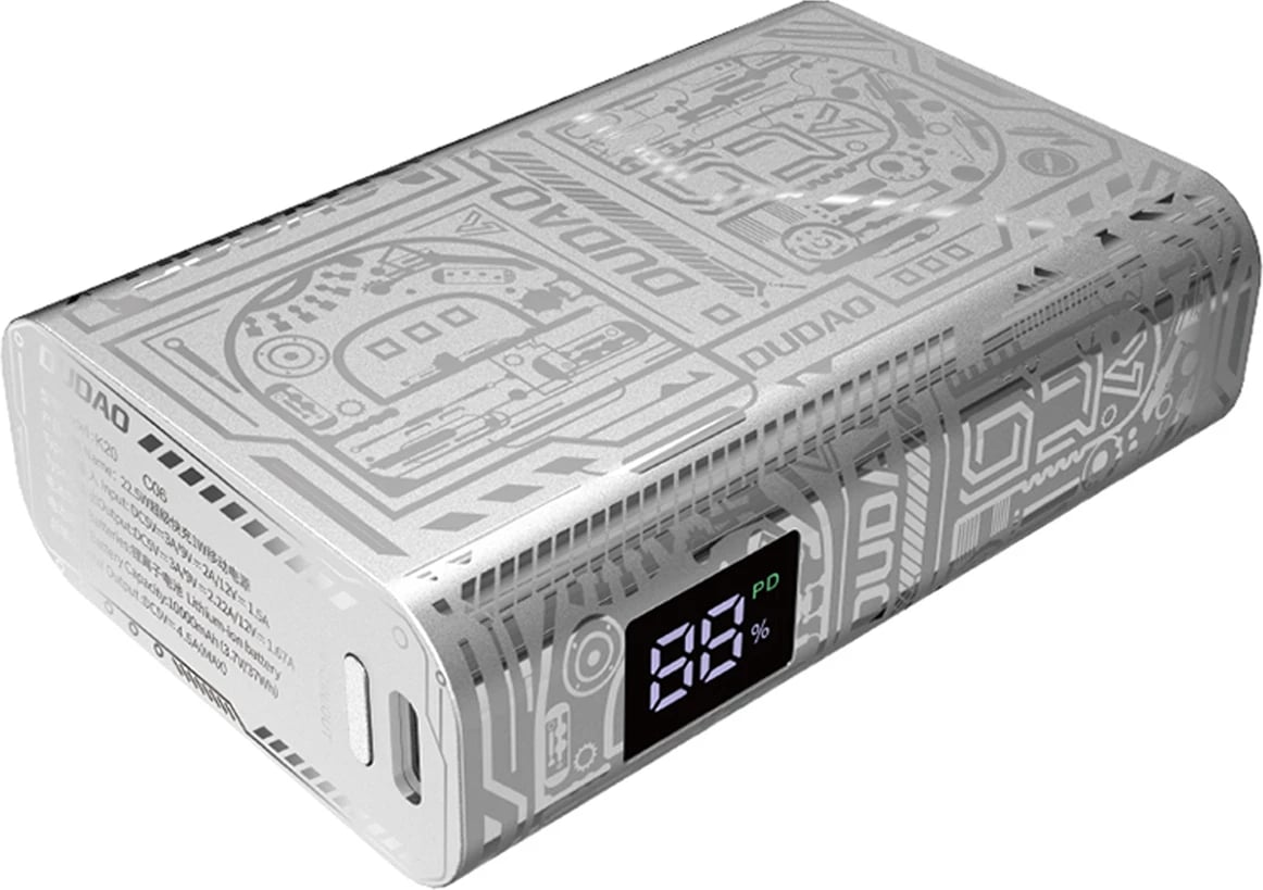 Powerbank Dudao K20, 10000mAh, 22.5W, me ekran, argjendtë
