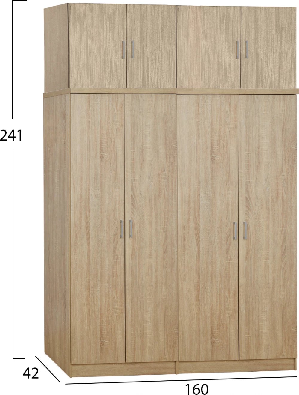 Garderobë katër fletësh me papafingo, ngjyrë sonama, 160x42x241, FH11353.02, set 4 pjesësh