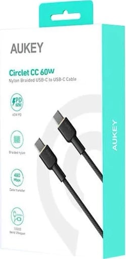 Kabllo AUKEY CB-NCC1 USB-C Type-C PD 60W 3A 1m Nylon e Zezë