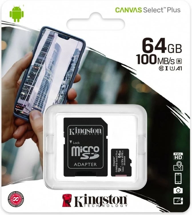 Kartelë memorie microSD Kingston Canvas Select Plus 64GB me adapter