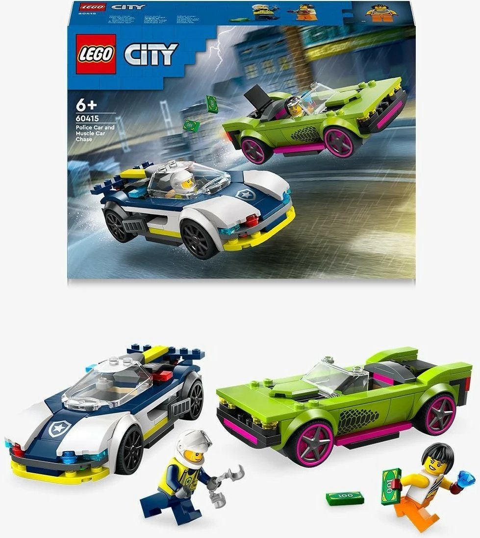 Set ndërtimi LEGO City 60415, veturë policie dhe muscle car, shumëngjyrëshe