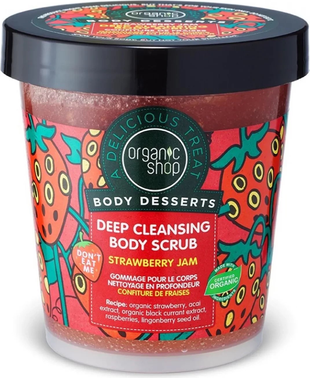 Eksfoliant trupi Organic Shop Body Deserts Deep Cleansing Strawberry, 450ml