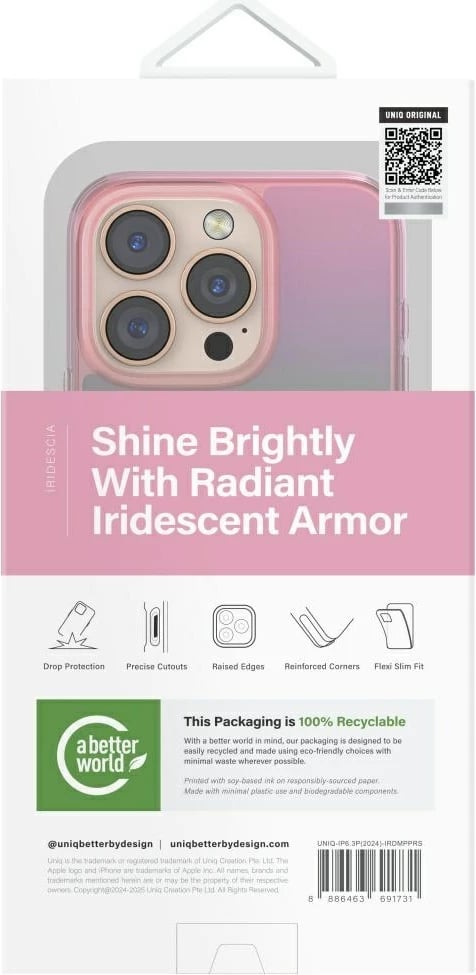 Mbështjellës UNIQ Iridescia Magclick Charging për iPhone 16 Pro, Rozë