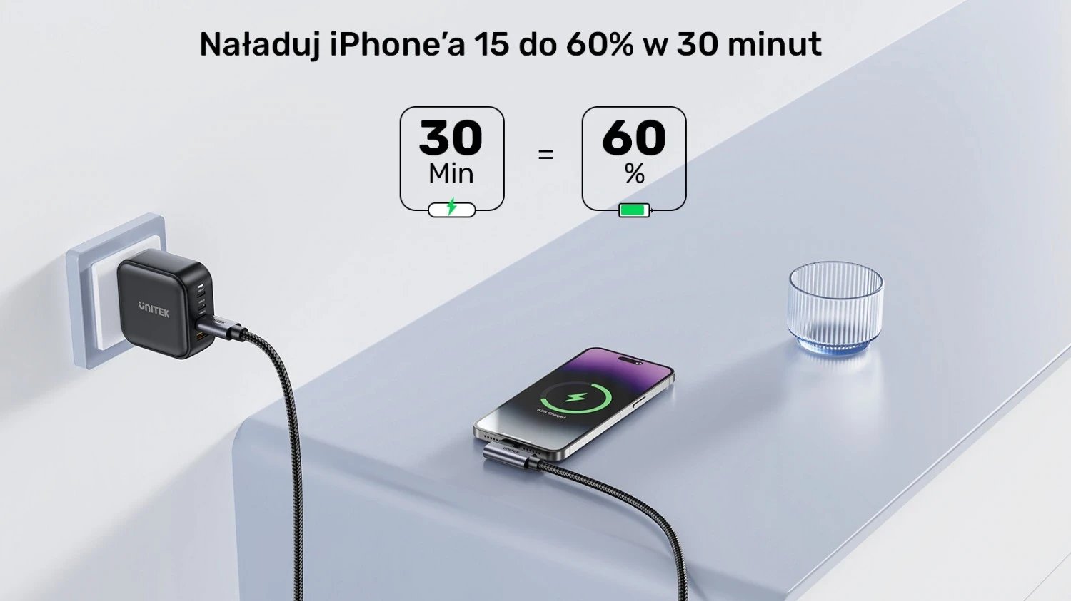 Kabllo Unitek USB-C me kënd 90° PD100W 0,5m, ngjyrë zi-hiri