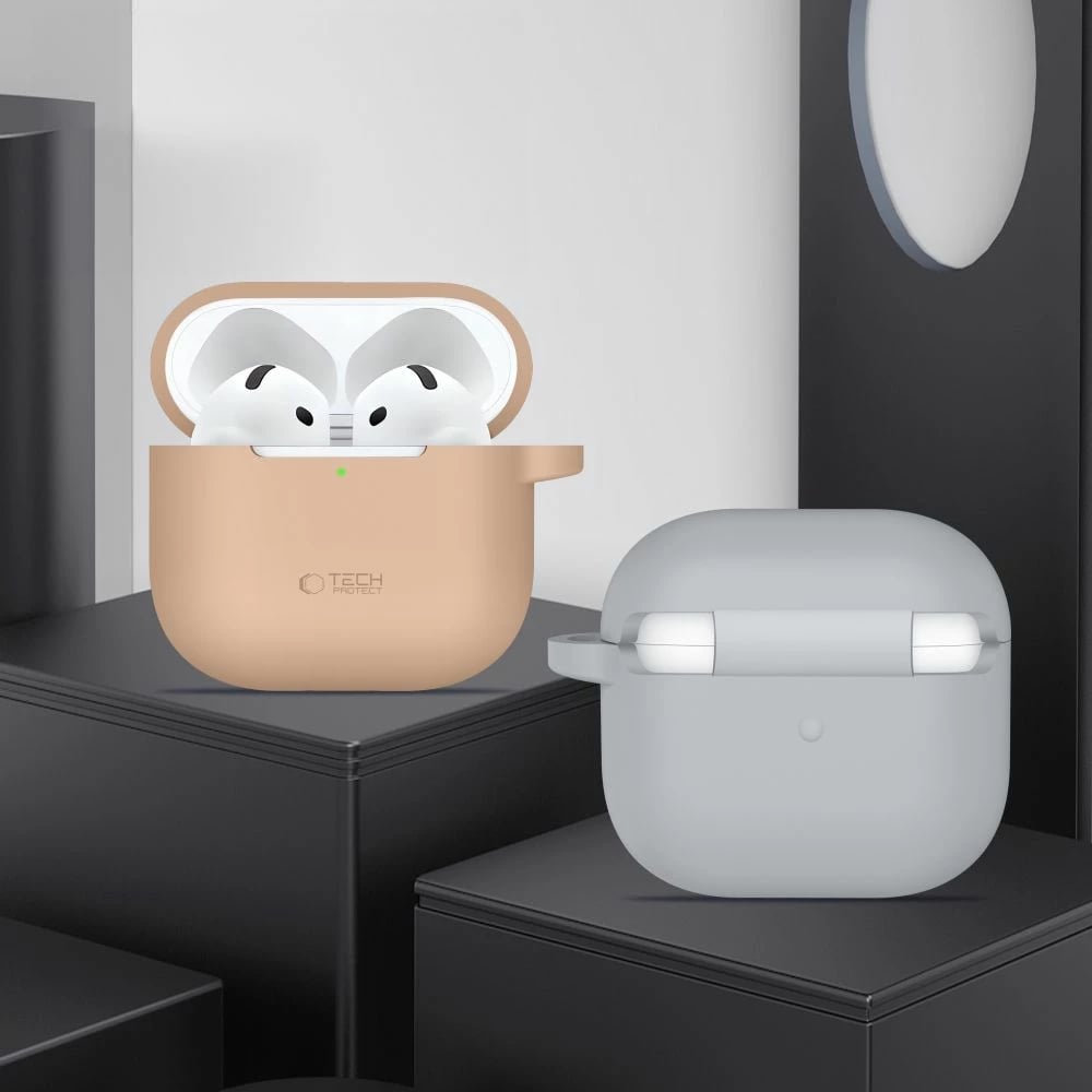 Mbështjellës silikoni për kufje Tech-Protect për AirPods 4, me karabiner, Kaltër