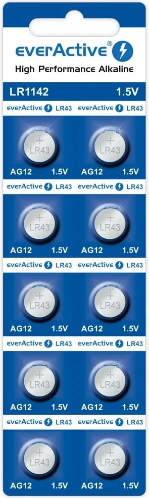 Bateri mini alkaline everActive AG12 LR43, 1.5V, pako 10 copë