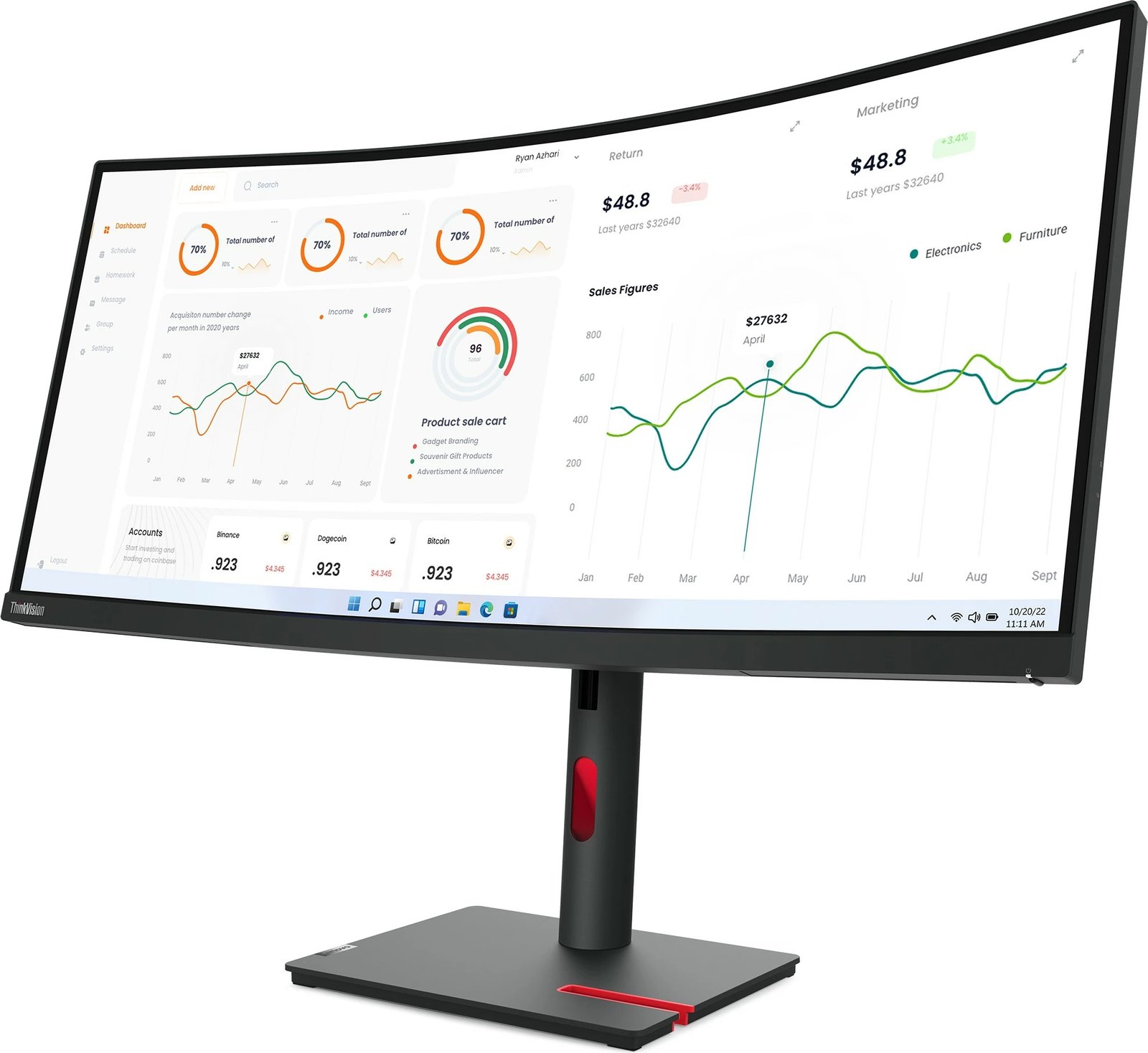 Monitor Lenovo ThinkVision T34w-30, 34", 3440 x 1440, LED, 6 ms, Raven Black